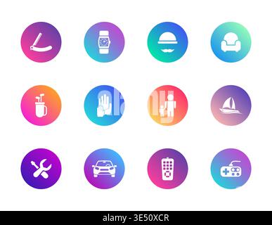 Lifestyle icons set. Gradient round vector pictograms for leisure, family, sports, and everyday activities. Stock Vector