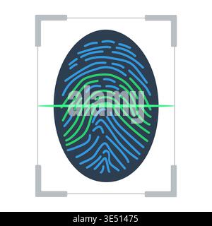 Biometric fingerprint scan icon with fingerprint. Biometric fingerprint scanning. Cyber data security, digital identity, network protection. Vector Stock Vector