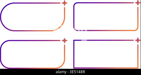 AI gradient rectangle frames set. Artificial intelligence neon thin border. Technology box with purple and orange gradient. Neural network digital bar Stock Vector