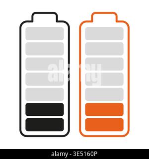 Low power set. Battery level indicator. Energy cell Vector. Orange charge status. Manual vector only. No autotrace used. Stock Vector
