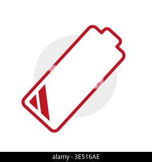 Red battery icon. Empty power symbol. Energy cell Vector. Critical charge sign. Manual vector only. No autotrace used. Stock Vector