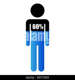 Body progress graphic. Sixty 60 percent. Male Vector icon. Growth level symbol. Manual vector only. No autotrace used. Stock Vector