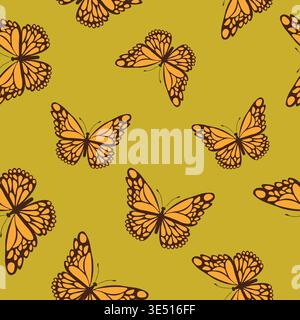 Seamless pattern with funny colorful Butterflies, flowers. Color flat vector illustration for invitation, poster, card, textile, fabric. Butterfly Stock Vector