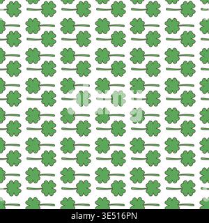 Four-leaf clover seamless pattern. Nature botanical element, decorative template with lucky symbol. Print for fabric, wrapping, wallpaper, vector Stock Vector
