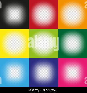 Nine color set. Grid Vector collection. Square frame variety. Vibrant background design. Manual vector only. No autotrace used. Stock Vector