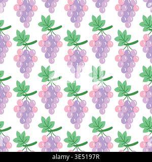 Grape pattern seamless flat hand-drawn purple berry background textile wallpaper and kitchen decoration Stock Vector