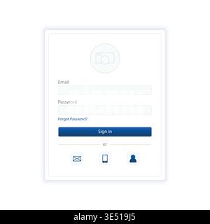 Contemporary login screen design with circular illustration placeholder, clean form fields, and alternative login options. Perfect for mobile apps, Sa Stock Vector