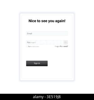 Clean and minimal login screen UI featuring “Nice to see you again” message, soft input fields, and simple authentication layout. Ideal for modern app Stock Vector
