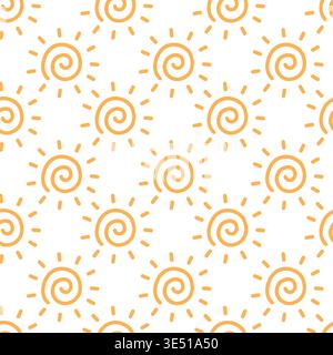 Sun pattern minimalist hand-drawn spiral sunshine background nursery textile wallpaper design Stock Vector