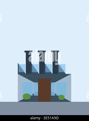 Geometric industrial building design with simple shapes, prominent chimneys. Environmental pollution concept. Stock Vector