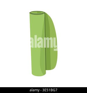 Green rolled yoga mat standing vertically isolated flat Stock Vector