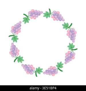 Grape wreath vector flat hand-drawn berry circular frame for menu card decoration Stock Vector