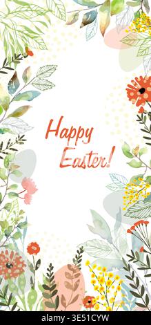 Happy Easter vertical greeting card with egg. Religious holiday vector illustration for poster, flyer. hand drawn. Not AI, Vector illustration Stock Vector