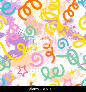 Seamless pattern with colorful blots . A cheerful children's pattern. Hand drawn. Not AI, vector illustration. Stock Vector