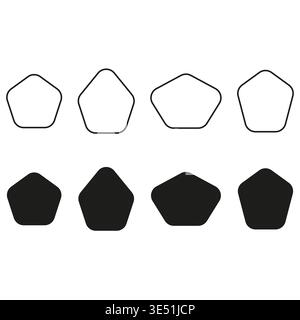 Rounded pentagon set. Shape Vector icon. Outline solid symbol. 5 five angles variety. Manual vector only. No autotrace used. EPS 10. Stock Vector