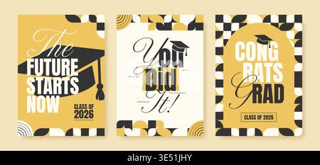 Graduation poster set with class of 2026 messages and modern typography design. Vector illustration Stock Vector