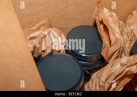 Packaging Materials in Box for Transporting Goods Stock Photo