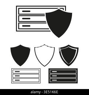 Data security set. Server Vector protection. Shielded cabinet icon. Storage safety symbol. Manual vector only. No autotrace used. EPS 10. Stock Vector