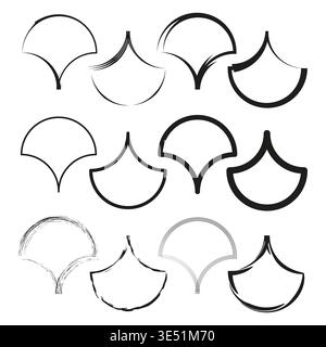 Scale pattern set. Leaf shape Vector. Black outline element. Decorative border design. Manual vector only. No autotrace used. EPS 10. Stock Vector