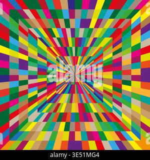 Colorful grid Vector. Perspective square symbol. Abstract tunnel pattern. Bright palette. Manual vector only. No autotrace used. EPS 10. Stock Vector