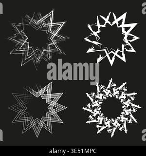 Grunge star frame. Textured border set. Star shape Vector. White geometry element. Manual vector only. No autotrace used. EPS 10. Stock Vector