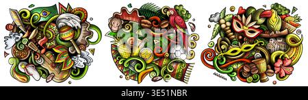 Brazil cartoon vector doodle designs set. Stock Vector