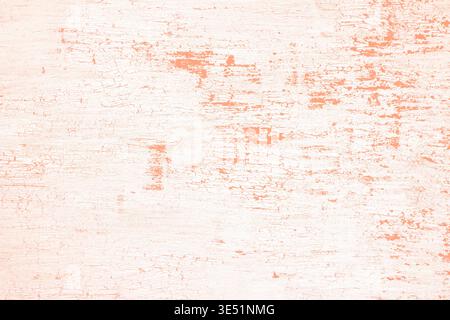 Vintage distressed peach paint peeling off white wood surface texture background Stock Photo