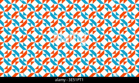 Bauhaus seamless geometric vector pattern featuring a mosaic of red, blue, and white triangles. This modern abstract tile backdrop is designed for vib Stock Vector
