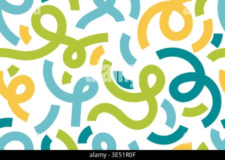 Seamless bold curly line pattern with geometric curved lines and swirls, squiggle shapes on a white background. This modern vector illustration featur Stock Vector