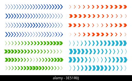 Vector set of halftone sports racing stripes and chevron arrow decals in blue, red, green, and cyan. Modern flat car stickers and geometric speed grap Stock Vector