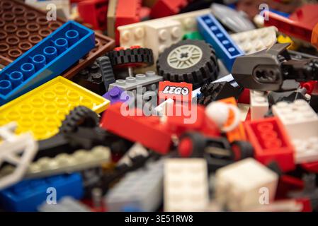 Detail view of a pile of Lego bricks Stock Photo