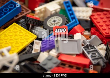 Detail view of a pile of Lego bricks Stock Photo