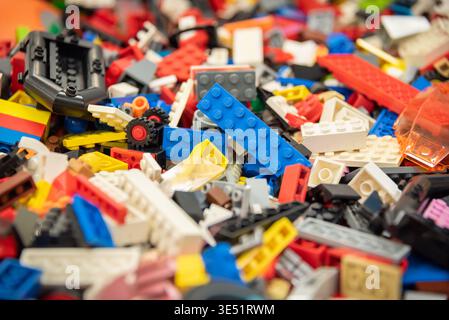 Detail view of a pile of Lego bricks Stock Photo