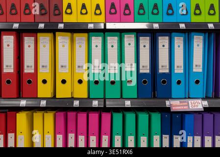stationery supplies on display in high street retail shop, uk Stock Photo