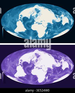 Briesemeister 1953 Bathymetric Ocean Depth Map - Hammer Projection - Scalable Multi-Color Seafloor Relief Topography with Depth Legend Showing Stock Vector