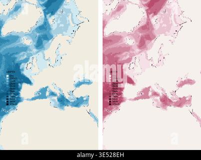 Sea Color Depth Europe Bathymetric Ocean Depth Map - Azimuthal Equal-Area Projection ...
