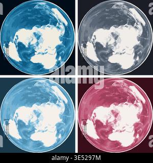 World from North Pole Un Bathymetric Ocean Depth Map - Azimuthal Equal-Area Projection - Scalable Multi-Color Seafloor Relief Topography with Depth Stock Vector