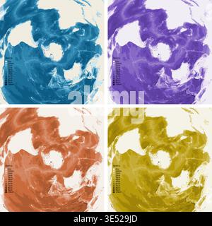 World from South Pole Bathymetric Ocean Depth Map - Azimuthal Equidistant Projection - Scalable Multi-Color Seafloor Relief Topography with Depth Stock Vector