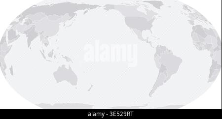 Customizable Wireframe World Map Pacific-Centered - Equal Earth Stock Vector