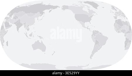 Customizable Wireframe World Map Pacific NE2 - Natural Earth 2 Stock Vector