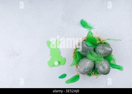 Easter eggs with bunny decoration spring composition Stock Photo