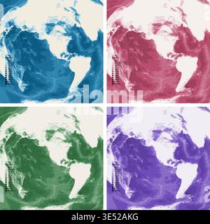 World from Los Angeles Bathymetric Ocean Depth Map - Azimuthal Equidistant Projection - Scalable Multi-Color Seafloor Relief Topography with Depth Stock Vector