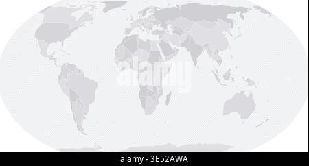 Customizable Wireframe World Map Atlantic-Centered - Equal Earth Stock Vector