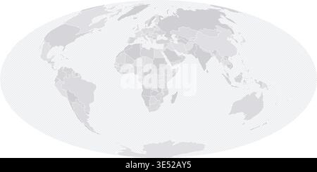 Customizable Wireframe World Map Atlantic-Centered - Hammer Projection Stock Vector