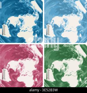World from North Pole Bathymetric Ocean Depth Map - Azimuthal Equidistant Projection - Scalable Multi-Color Seafloor Relief Topography with Depth Stock Vector