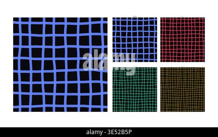 Neon Wire Glow Hand Drawn Grid on Dark Ground Argon Edition - Weaved Grid Background for Contemporary Interior and Packaging Design Presenting Stock Vector