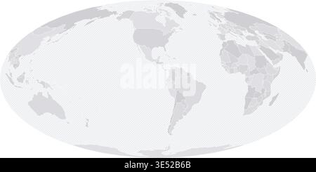 Customizable Wireframe World Map Americas-Centered - Mollweide Stock Vector