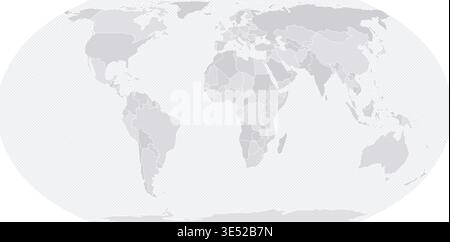 Customizable Wireframe World Map Standard - Equal Earth Projection Stock Vector