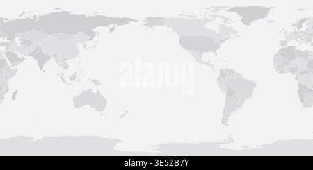 Customizable Wireframe World Map Pacific-Centered - Equirectangular Stock Vector