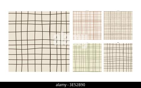 Macrame Fiber Technique Hand Drawn Grid Pattern Hemp Bohemian Weave - Natural Pen Drawing Repeat for Scrapbook Wrapping and Stationery Print with Stock Vector